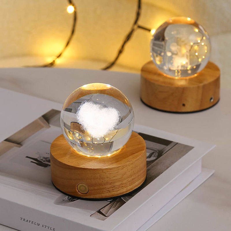 Astronaut Crystal Ball Cloud Night Light-Cube Heart Couple Ambiance Lamp With High-End Feel For Bedroom Bedside