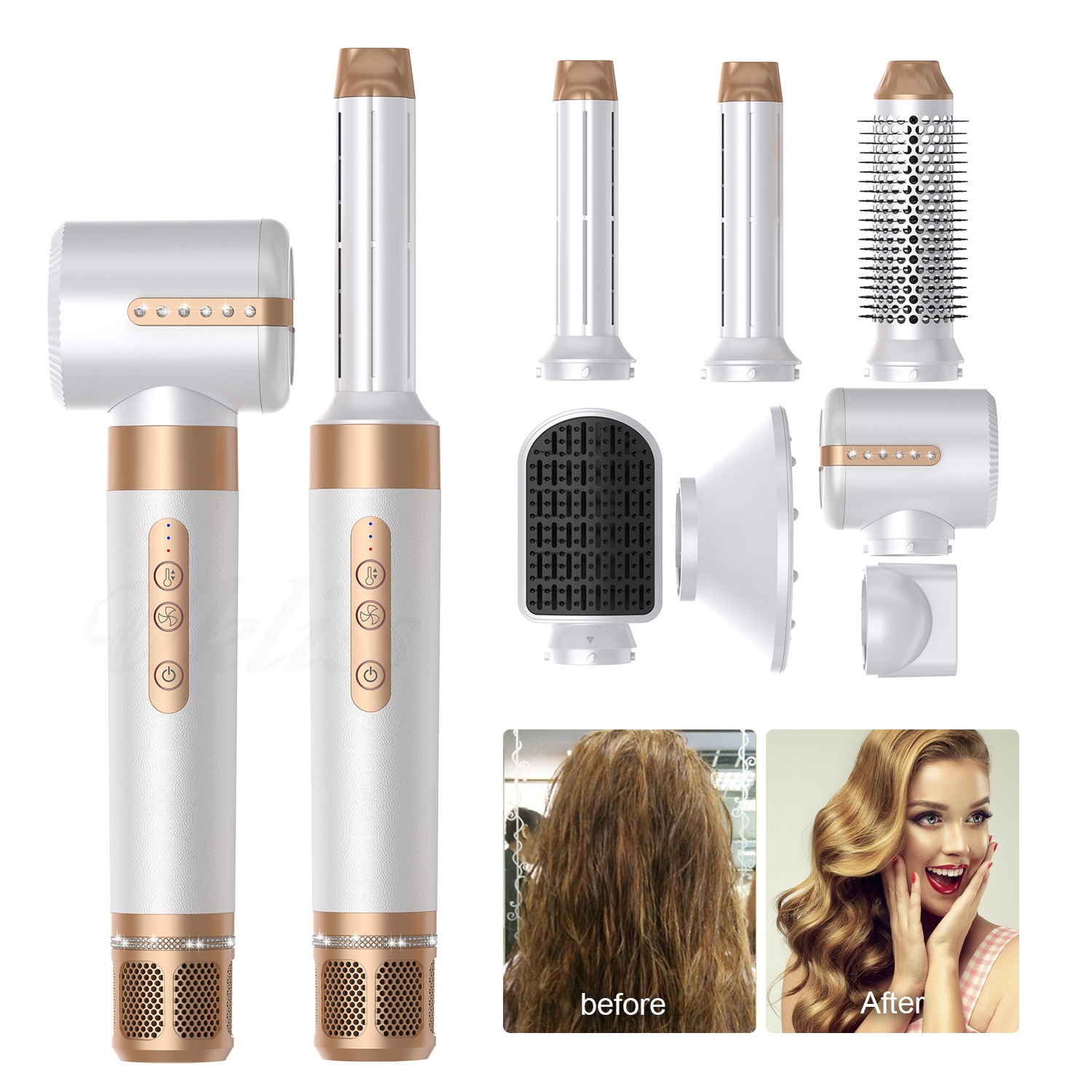 Multifunctional Seven-in-one Hot Air Comb Multi-head Automatic Curling Iron Hair Dryer Comb Straight Hair Comb Hair Dryer Curling Iron