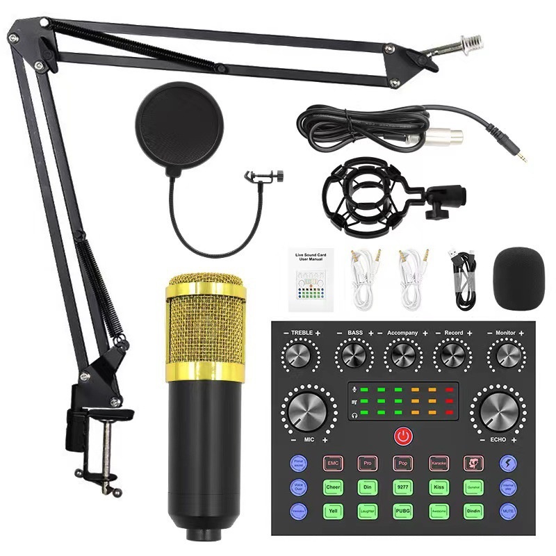BM800 Condenser Microphone Set-V8 Sound Card For Smartphones,USBConnection For Computers,Suspension Boom Arm,Andstream Kit For Professional Audio Recording And Streaming