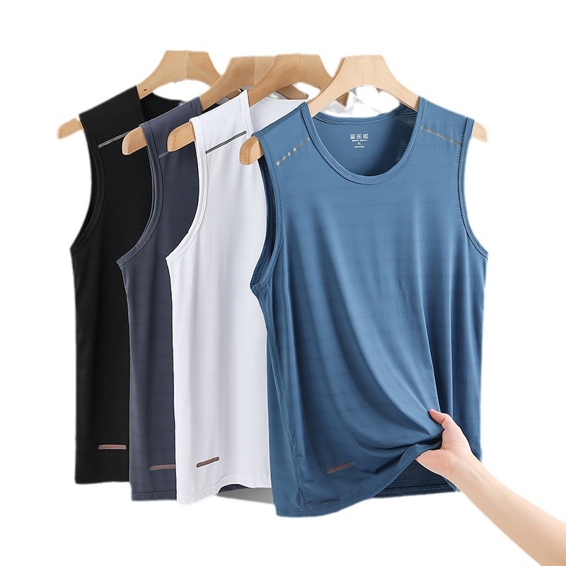 Summer Sports Vest Men's Ice Silk Table Tennis Clothes Fitness Training Clothes Running Quick-drying Sleeveless Loose Large Size T-shirt