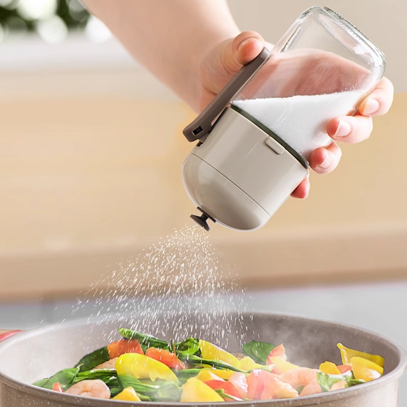 Press-type Quantitative Salt Bottle Household Kitchen Glass Seasoning Box Moisture-proof Sealed Seasoning Jar Salt Control Quantity Set