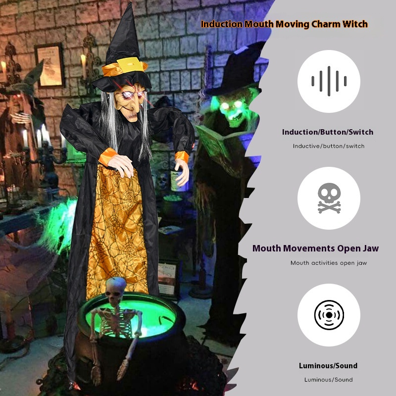 Halloween Sensor Witch Hanging Ghost Voice Control Touch Toy Haunted House Bar Scene Layout Decoration