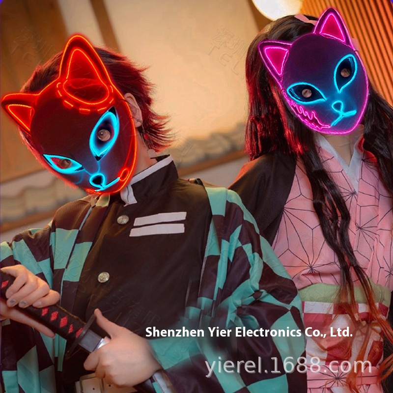 Glowing Mask Demon Slayer:Kimetsu No Yaiba Tanjiro Makoto Kamado Mask Halloween Party Cosplay Props