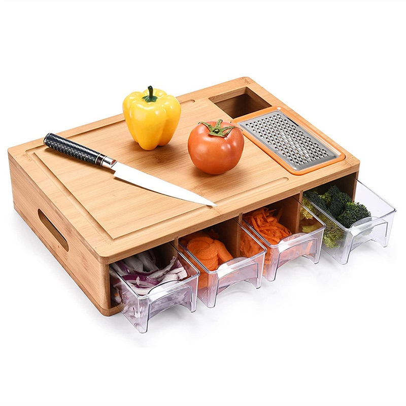 Solid Wood Kitchen Cutting Board With Storage Box,Drawer-style Chopping Board,Kneading Board,Fruit And Vegetable Cutting Board With Storage,Chopping Board