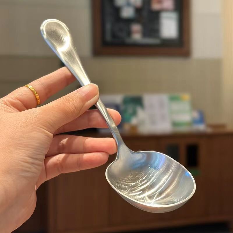 Stainless Steel Wide Handle Deep Soup Spoon Large Mouth Drinking Soup Spoon Dry Rice Spoon Deep Mouth Small Soup Shell Public Spoon Large Noodle Porridge Spoon