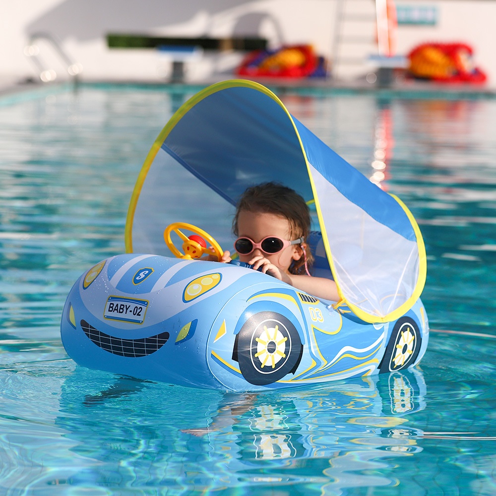 Swimbobo Inflatable Car Seat Ring Children's Sports Car Swimming Ring With Sun Protection Awning Horn Seat Ring