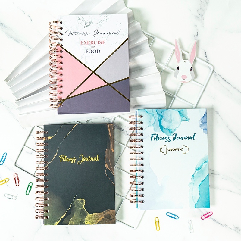 English Fitness Journal-A5 Hardcover With Elastic Band,Spiral-Bound For Self-Discipline And Workout Tracking