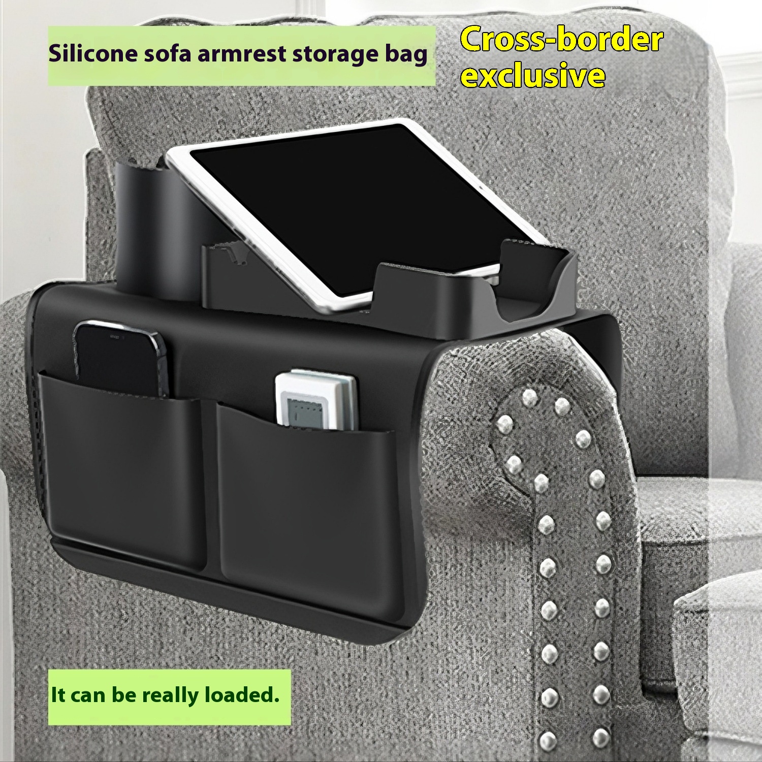 Sofa Armrest Cup Mat,Sofa Armrest Cup Holder Tray,Silicone Sofa Armrest Storage Hanging Bag,Large Capacity