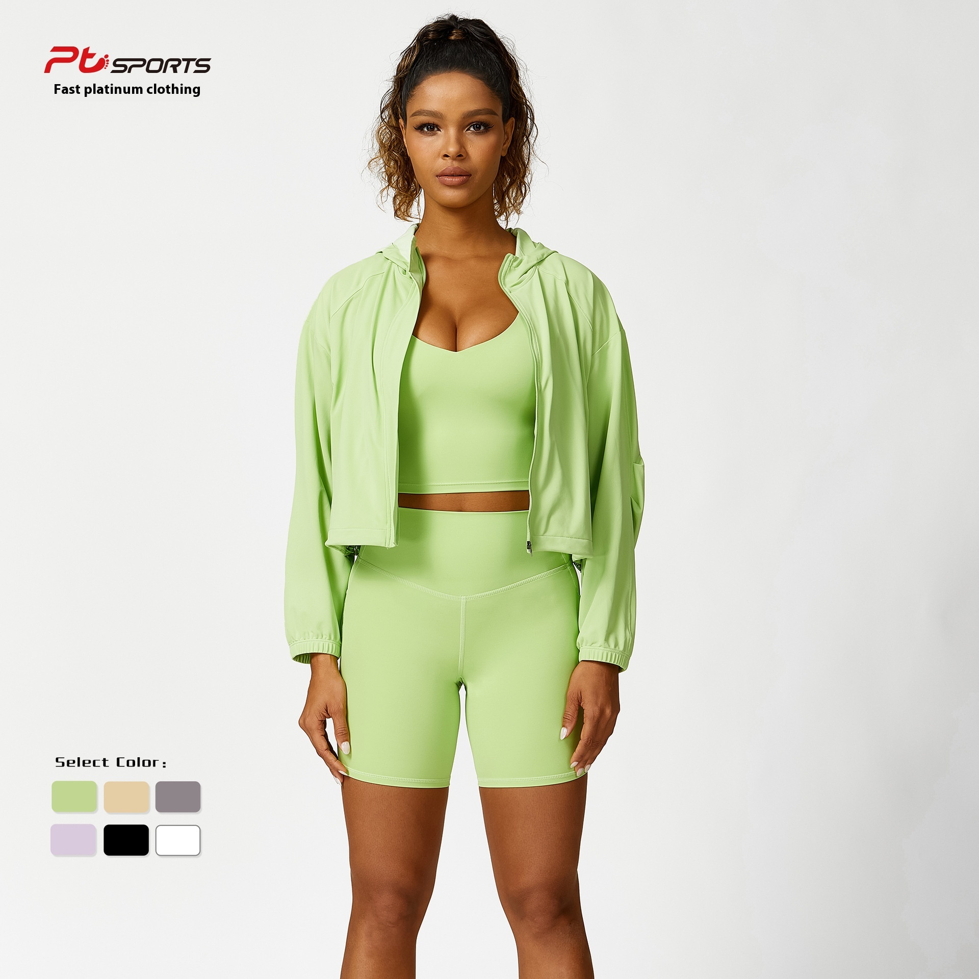 European And American Quick-Dry Sunscreen Leisure Sports Jacket,Yoga Clothing,Outdoor Running Cycling Sports Zipper Shirt,Five-Piece Set