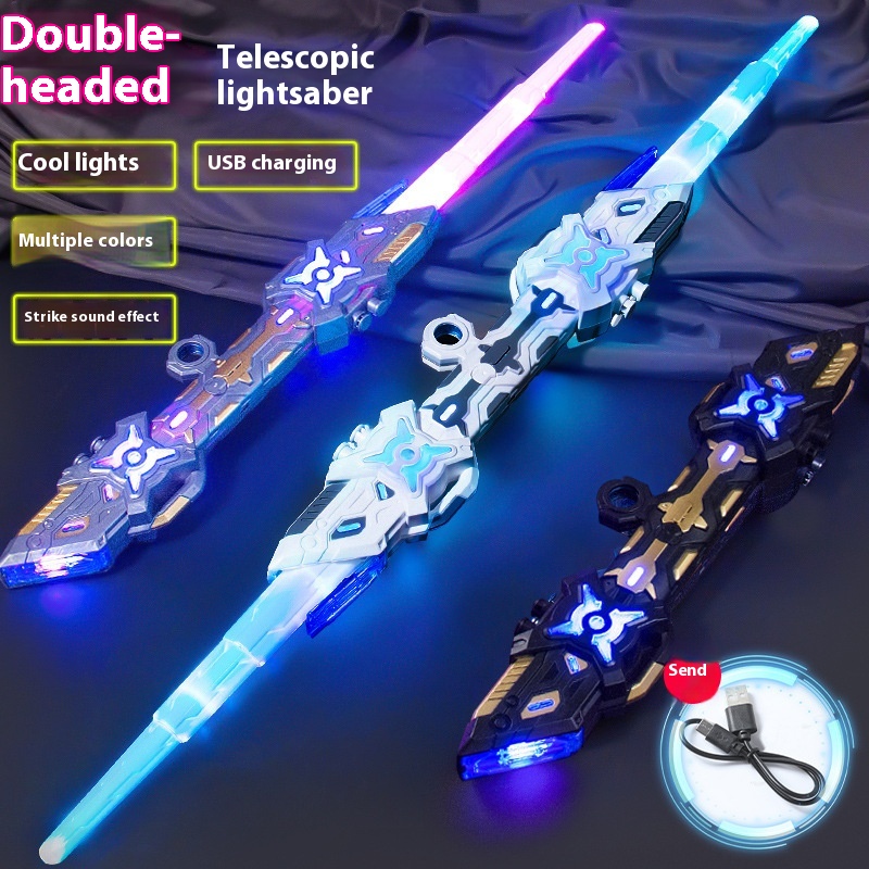 Double-headed2-in-1 Laser Sword Star Wars Cool Colorful Luminous Sword Retractable Gravity Sensing Children's Toy