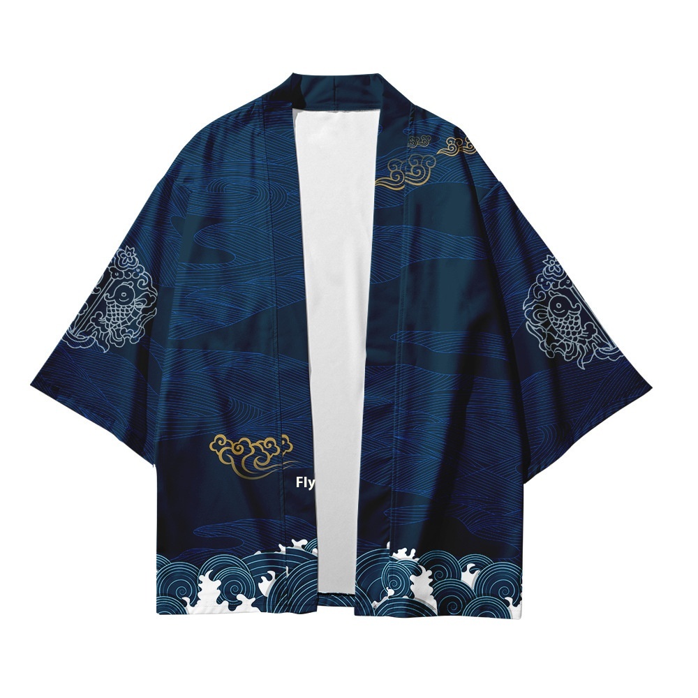 Creative Animal Crane Element Shirt Three-quarter Sleeve Kimono Cardigan Loose Large Sizey Men's Jacket