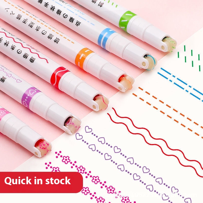 Flower Outline Pen Curve Pen Notebook Pen Double Line Wave Net Red Color Hand Copyspaper Lace Pen Student Fluorescent Pen