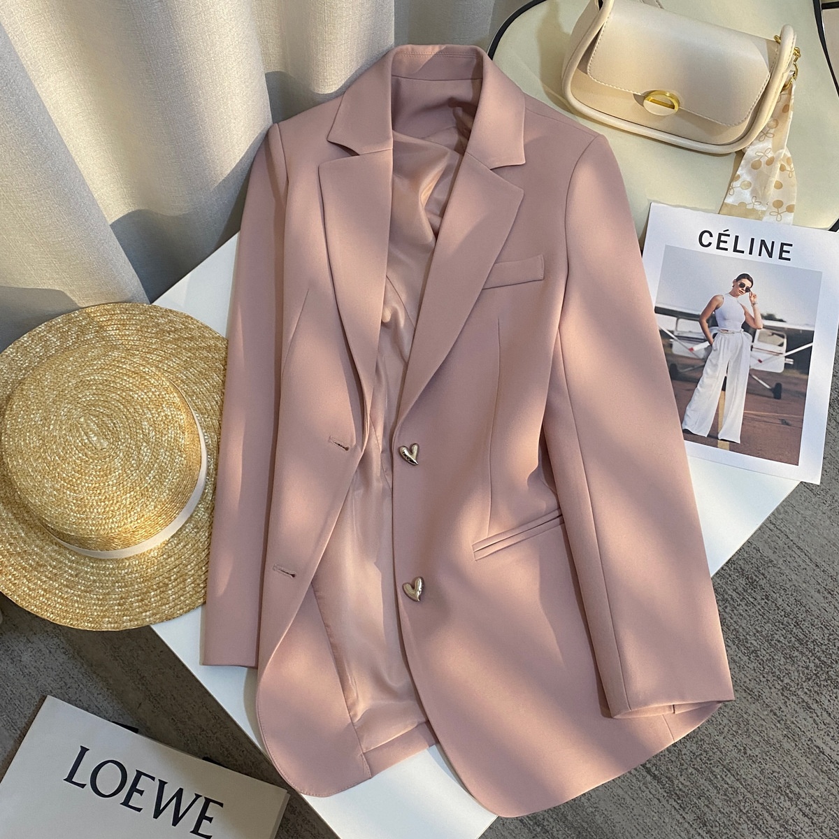 Early Spring Light Pink Gentle Temperament Suit Jacket Female Heart Button Simple And Versatile Net Red