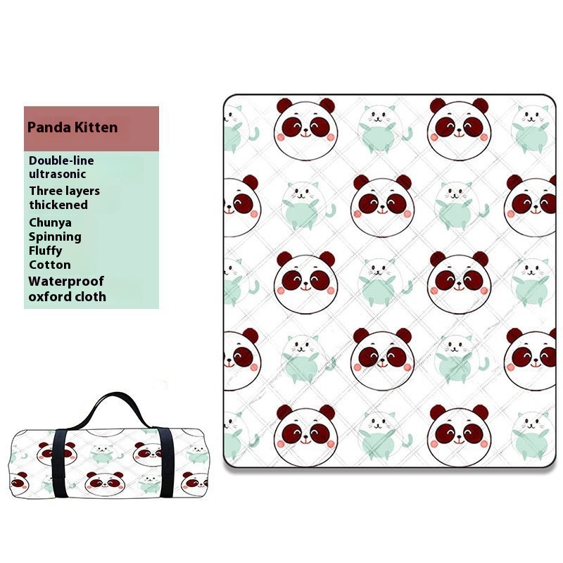 Ultrasonic Picnic Mat Thick Camping Cartoon Panda Kitten Beach Camping Mat Outdoor Travel Equipment Moisture-proof Mat