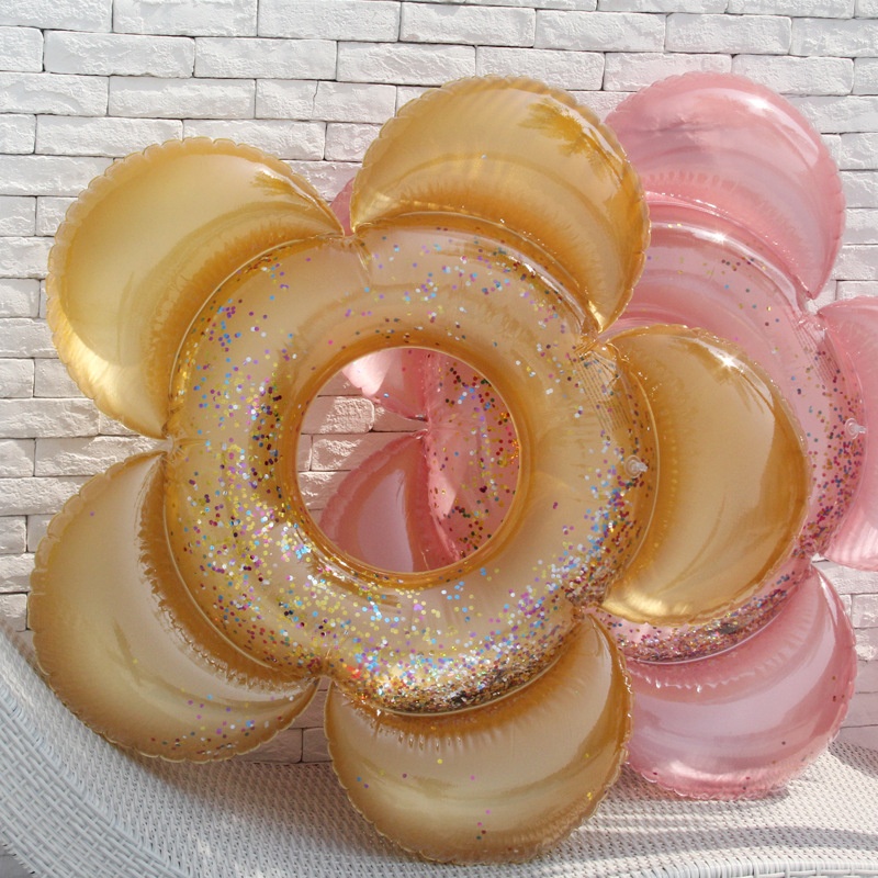 Sequined Golden Flower Swimming Ring For Adults To Take Photos On Vacation Inflatable Floating Row Flower Swimming Ring