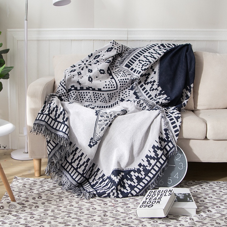 Black And White Checkered Nap Sofa Blanket Knitted Cotton Dual-use Travel Blanket Thread Blanket S