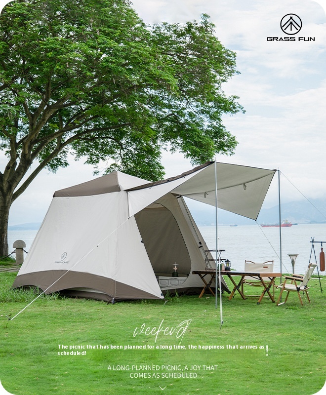 Outdoor Tent Fully Automatic Aluminum Alloy Double-layer Ratorm-proof Family Camping Overnight Thickened Sunscreen Portable Folding