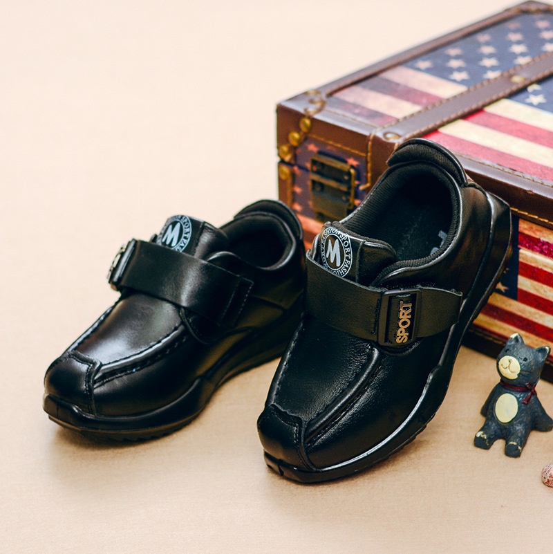 Boys Leather Shoes Velcro Children's Leather Casual Shoes Little Boy Toe Shoes Korean Version Of Medium And Large Children's Soft Bottom Performance Shoes
