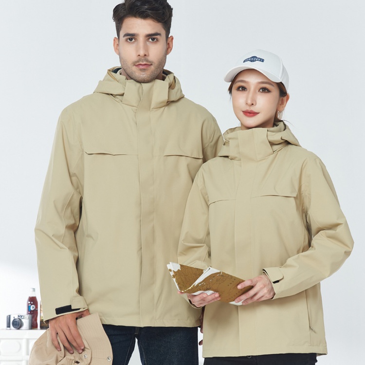 Outdoor Solid Color Jacket Three-in-one Jacket For Men And Women With Polar Fleece Lining,Detachable Two-piece Set With Printed