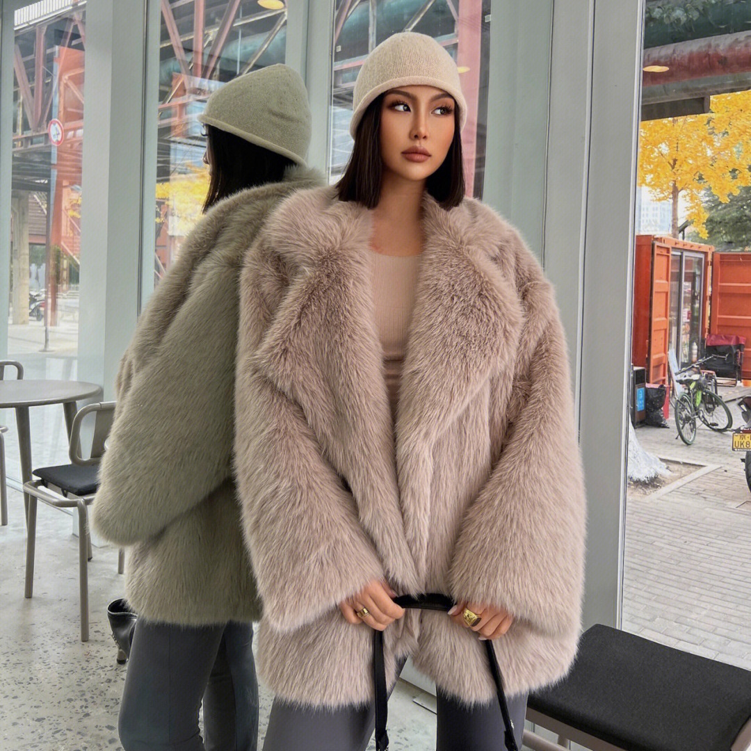 European And American Autumn And Winter Imitation Fox Fur Mid-length Suit Collar Fur Imitation Fur Coat Loose Plush Coat