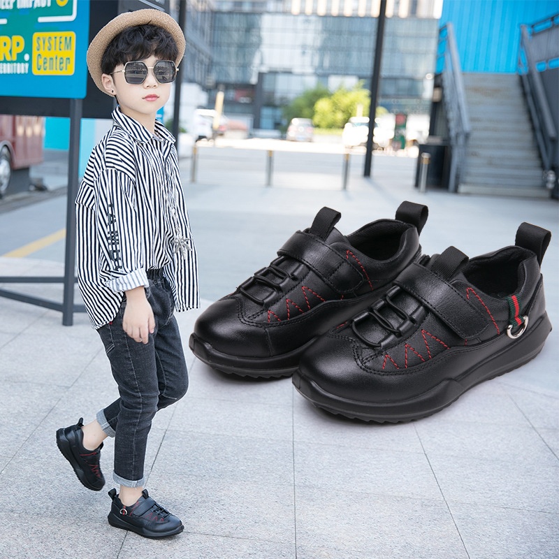 Spring And Autumn Middle And Large Children's Velcro Single Shoes Boys'Leather Small Leather Shoes Elementary School Students Fashionable Casual Children's Shoes