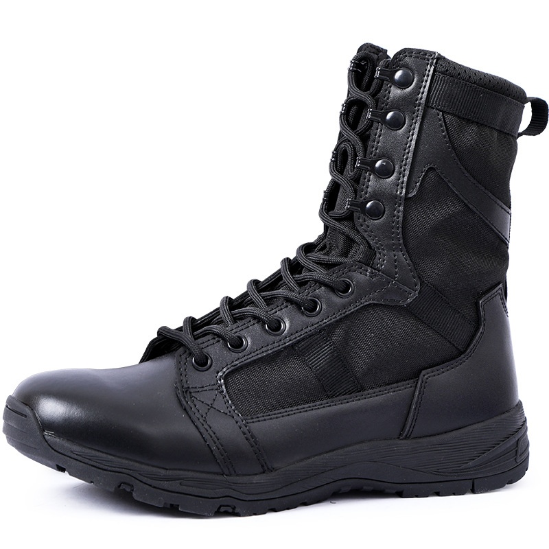 Flying Fish Ultra-light Combat Boots Genuine Leather Wear-resistant Tactical Boots Breathable Women's Combat Training Boots Men's High-top Shoes Breathable Summer