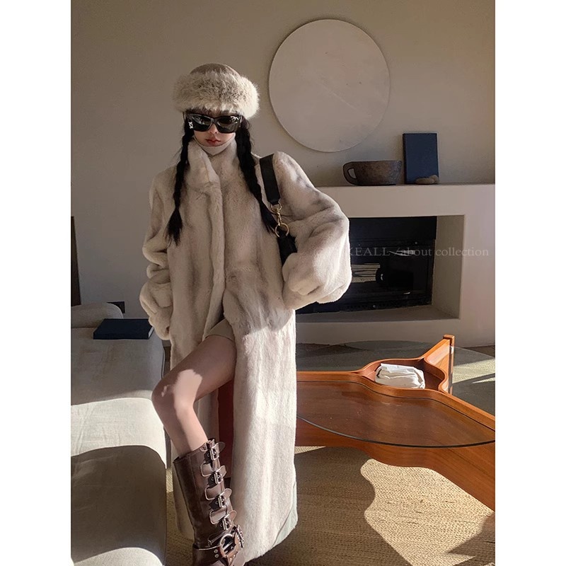 Winter Retro Eco-friendly Fur Coat Mid-Length Over-Knee High-grade Mink Velvet Thickened Plush Coat For Women