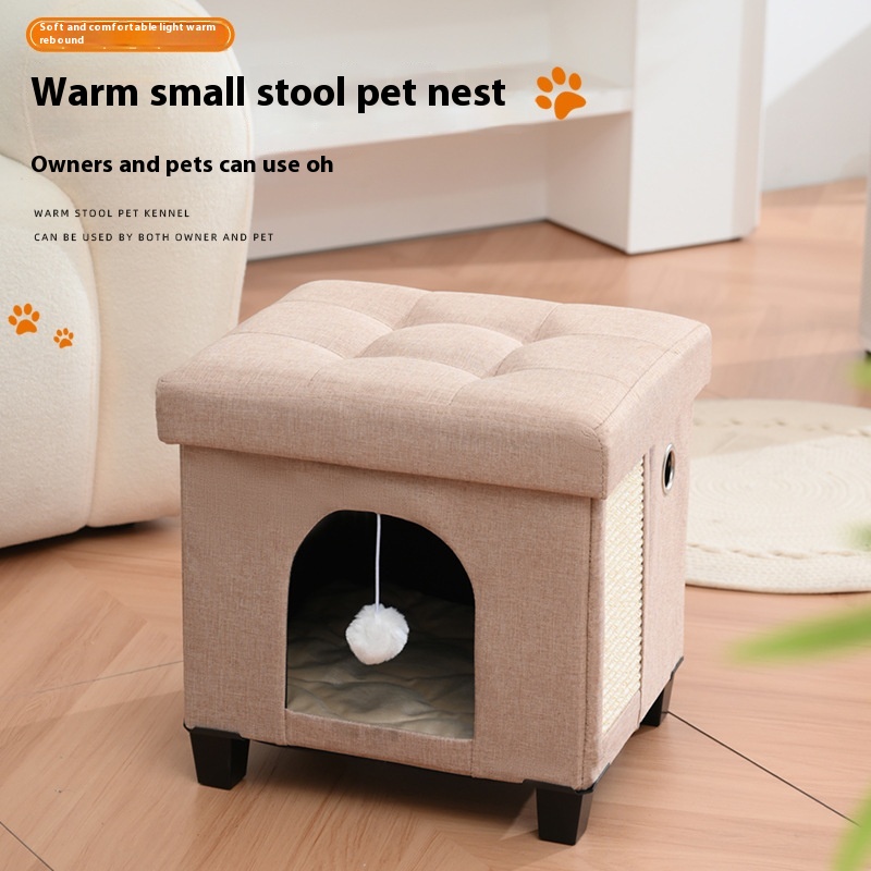 Four-corner Stool Cat Bed Dual-purpose Artifact Multi-function Cat Bed Enhanced Shoe-changing Stool Foldable Storage Stool