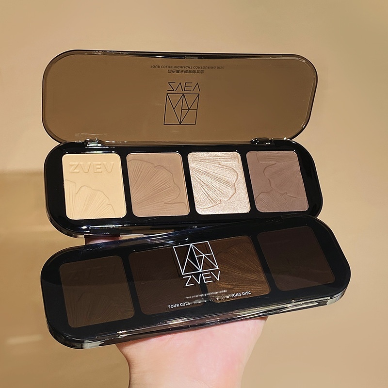 ZVEVFour-color Contouring Palette,High-gloss Matte Brightening Glitter Nose Shadow,Shadow Highlight Contouring Palette,All-in-one Palette,