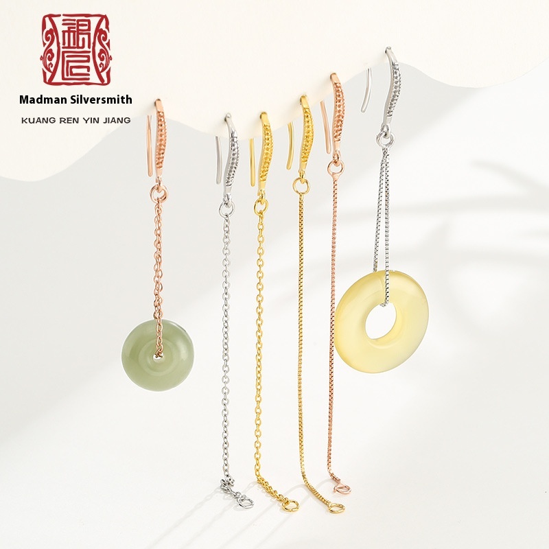 Handmade Diy Peace Buckle Earrings Empty Support925 Sterling Silver Earrings Ear Wire Inlaid Jade Peace Buckle Ear Support