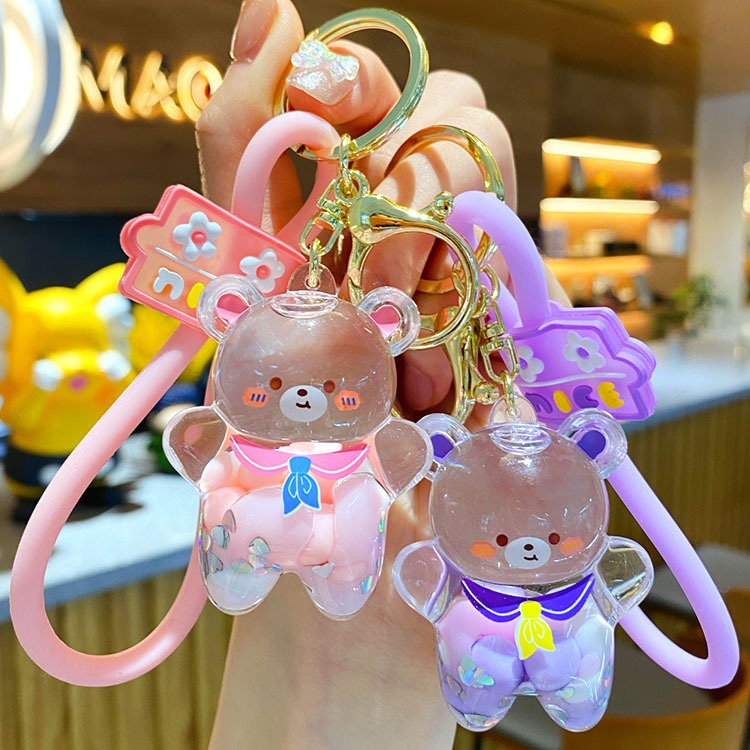 Acrylic Liquid Floating Bear Keychain Cute Exquisite Female Car Key Chain Bag Pendant Small Gift Pendant