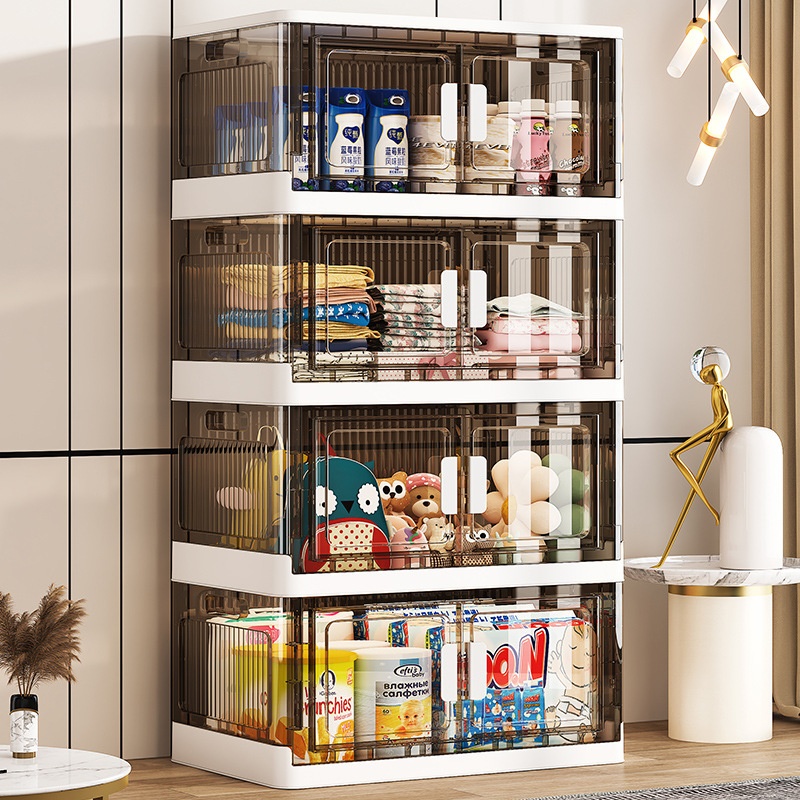 50-70 Width Folding Storage Cabinet Plastic Transparent Household Clothes Storage Box Children's Toy Storage Locker