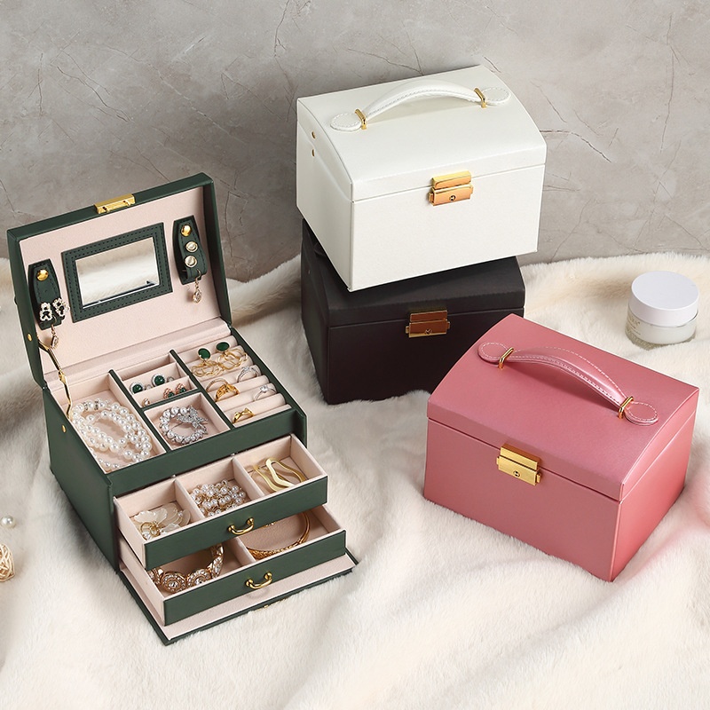 Three-layer Jewelry Storage Box Drawer Portable Large-capacity Jewelry Box Multi-functional Earring Jewelry Box
