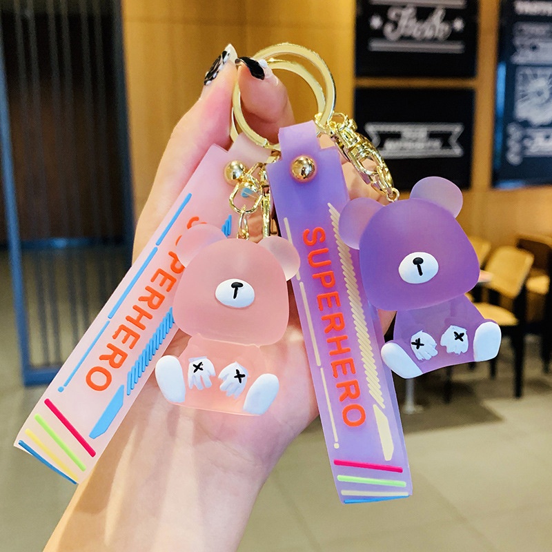 Transparent Girl Heart Palm Bear Cute Keychain Pendant Resin Bag Creative Female Cartoon Leather Rope Couple