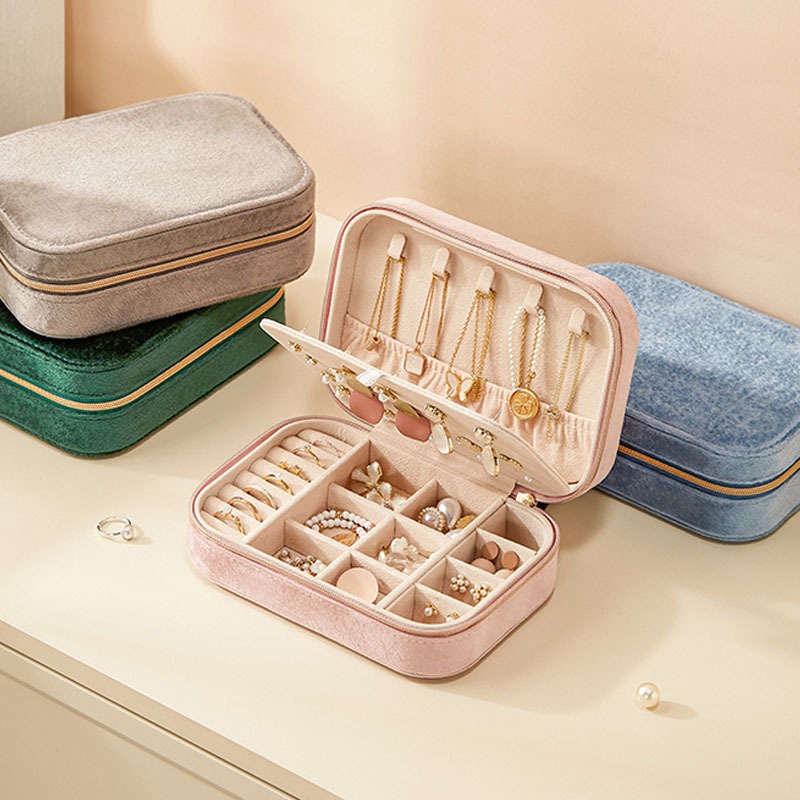 Simple Solid Color Jewelry Storage Box Portable Flannel Jewelry Jewelry Box Earrings Ring Necklace European And American