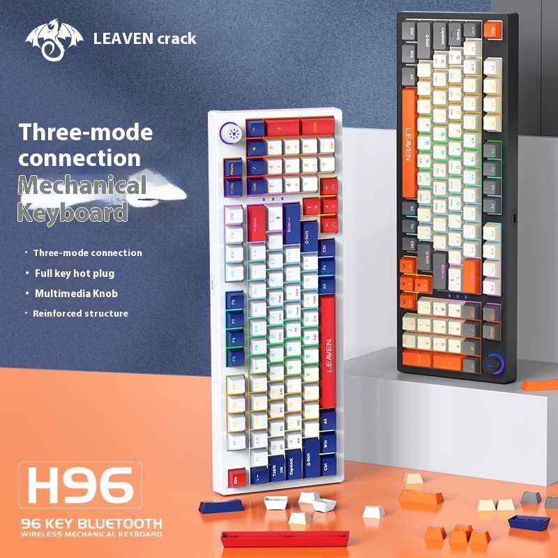 Crack H96 Three-mode Mechanical Keyboard Hot-swappable RGBRussian E-sports Gaming Bluetooth Wireless Keyboard