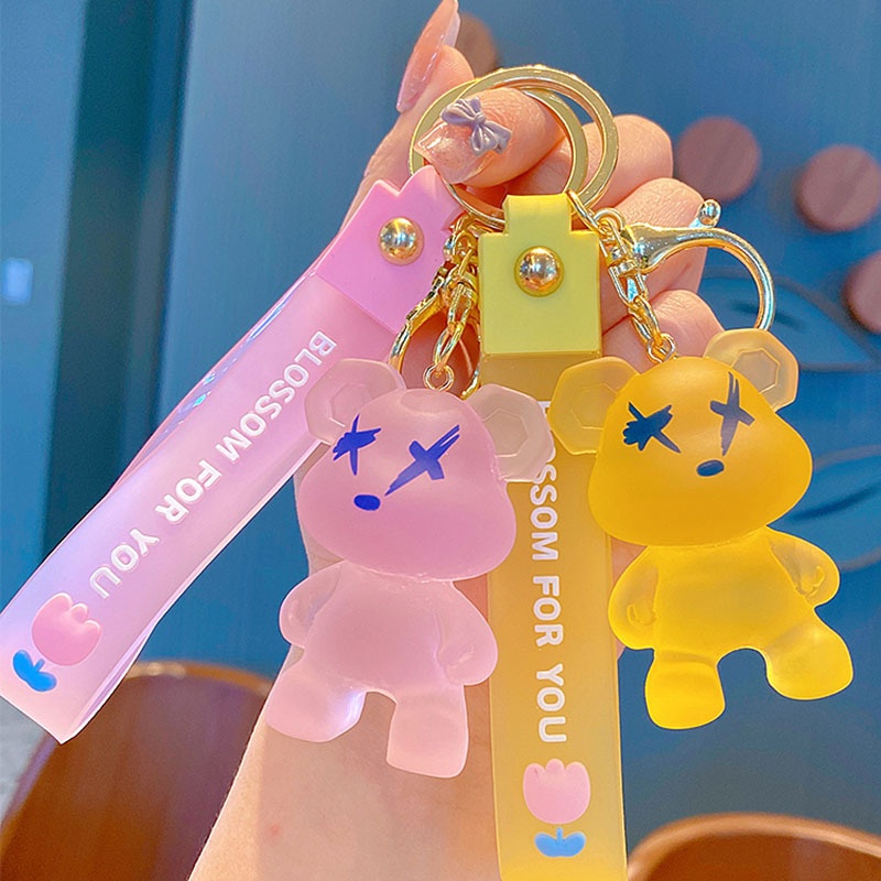 Creative Cartoon Crystal Color-changing Bear Keychain Pendant Men And Women Cute Couple Car Bag Pendant Small Gift