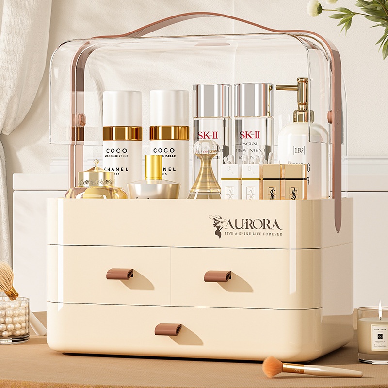 High-grade Cosmetics Storage Box Dust-proof Dressing Table Lipstick Skin Care Products Storage Box Dormitory Desktop Storage Shelf