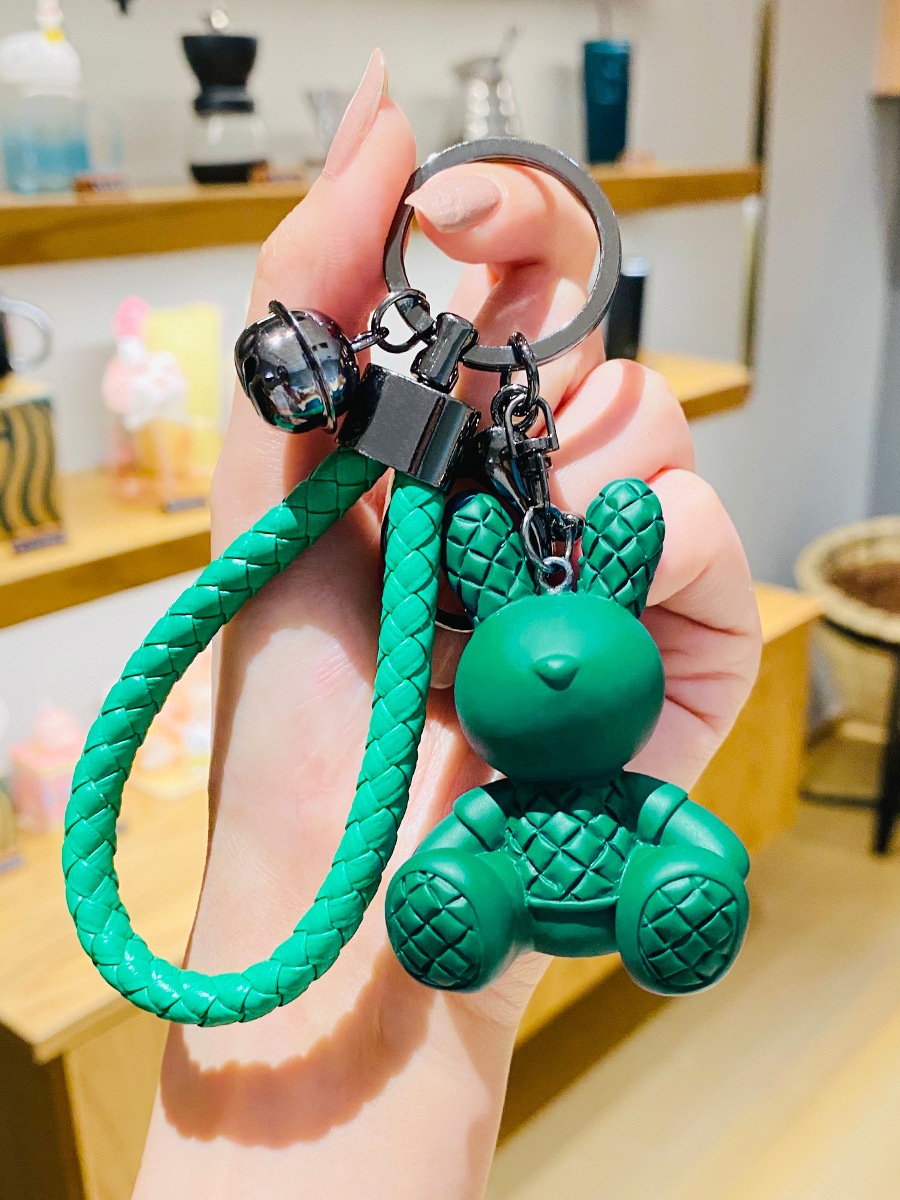 Resin Checkered Sitting Rabbit Keychain Exquisite Female Internet Celebrity Car Key Pendant Cute Schoolbag Pendant Style
