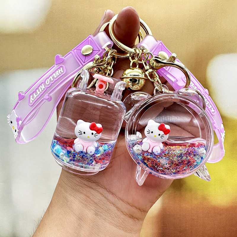 Mermaid KTCat Quicksand Keychain Female Exquisite Alarm Clock Cat Paw Bear Head Pendant Chain Lollipop Girly Gift