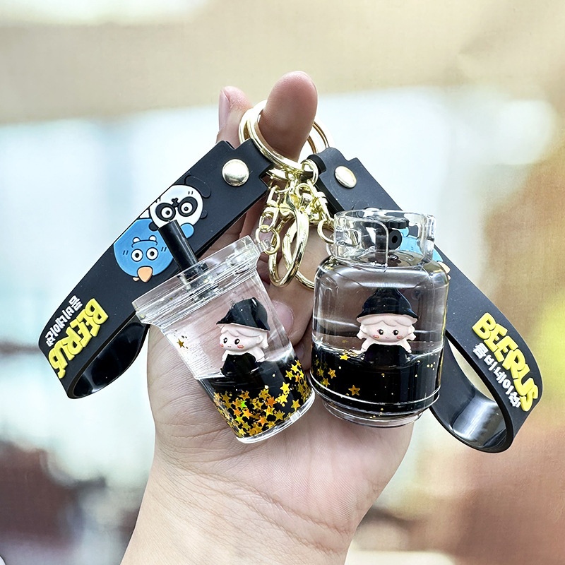 Black Gold Quicksand Bottle Keychain Pendant Crystal Little Girl Exquisite Female Keychain Cute Drift Bottle Girl Schoolbag