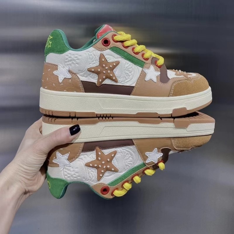 Three Jin Couple Hamburger Shoes Men's Sports Shoes Spring French Fries Hamburger Star Sneakers