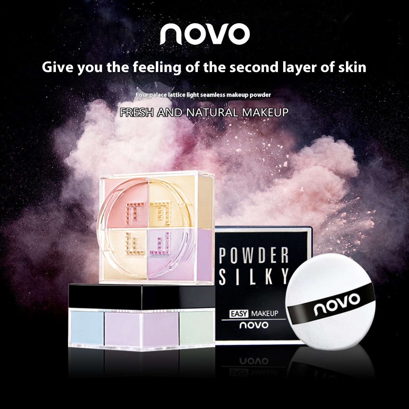 Domestic Cosmetics NOVO5189 Four-grid Setting Powder12g Four-color Loose Powder Setting Powder Lasting Makeup Moisturizing Repair