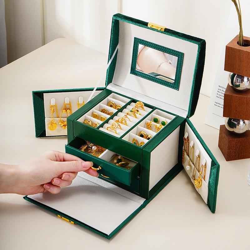 European And American Velvet Jewelry Storage Box Light Luxury Double Layer Large Capacity Necklace Ring Earring Jewelry Jewelry Box