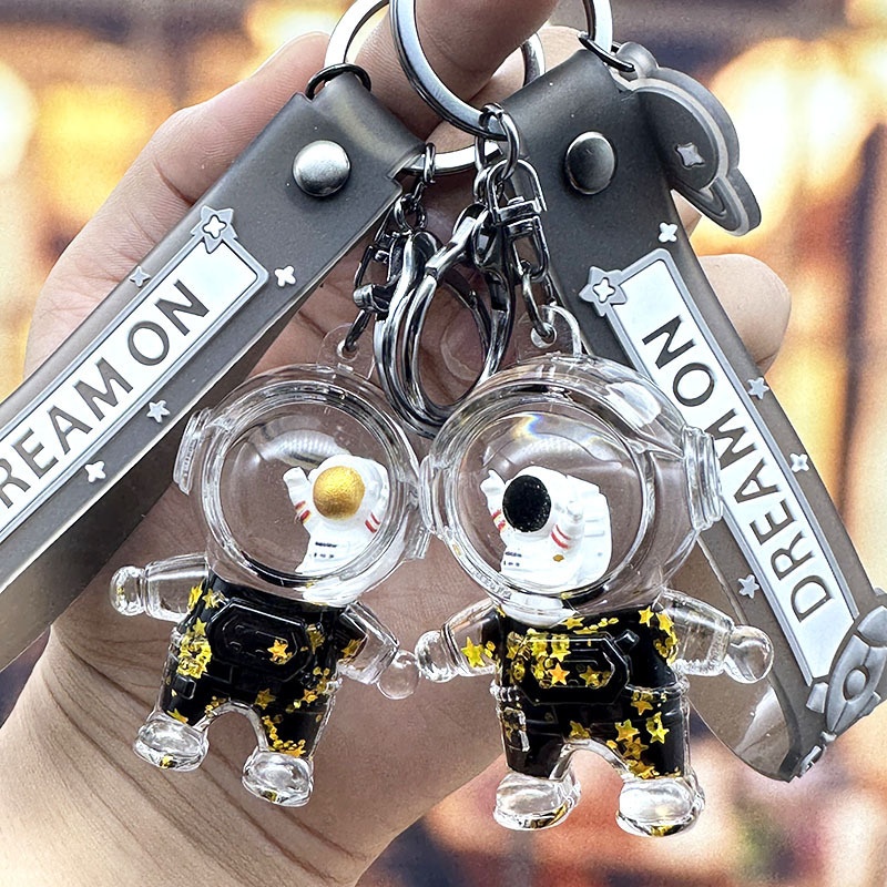 Black Gold Astronaut Quicksand Bottle Keychain Couple Car Keychain Fashion Astronaut Liquid Drift Bottle Pendant