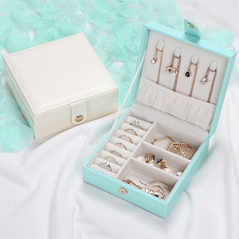 Kaserge Jewelry Storage Box Square Portable Jewelry Box PULeather Ring Bracelet Storage Box