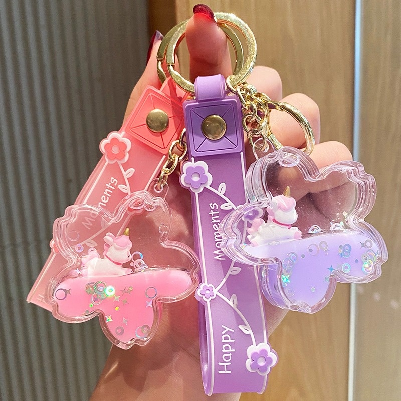 Purple Five-pointed Star Liquid Quicksand Keychain Girly Cherry Blossom Oil Pendant Cute Three-dimensional Backpack Pendant Female