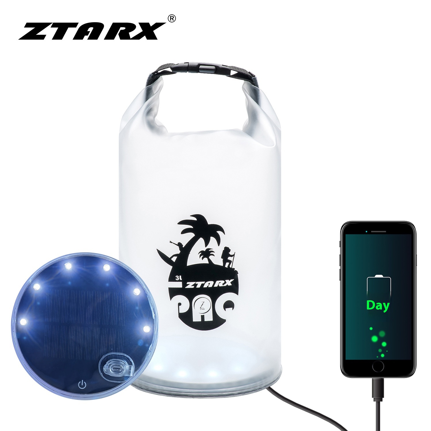 ZTARXPatented Outdoor LEDWaterproof Bag Waterproof Bag Solar Audio Waterproof Bag Beach Drifting Waterproof Bucket Bag
