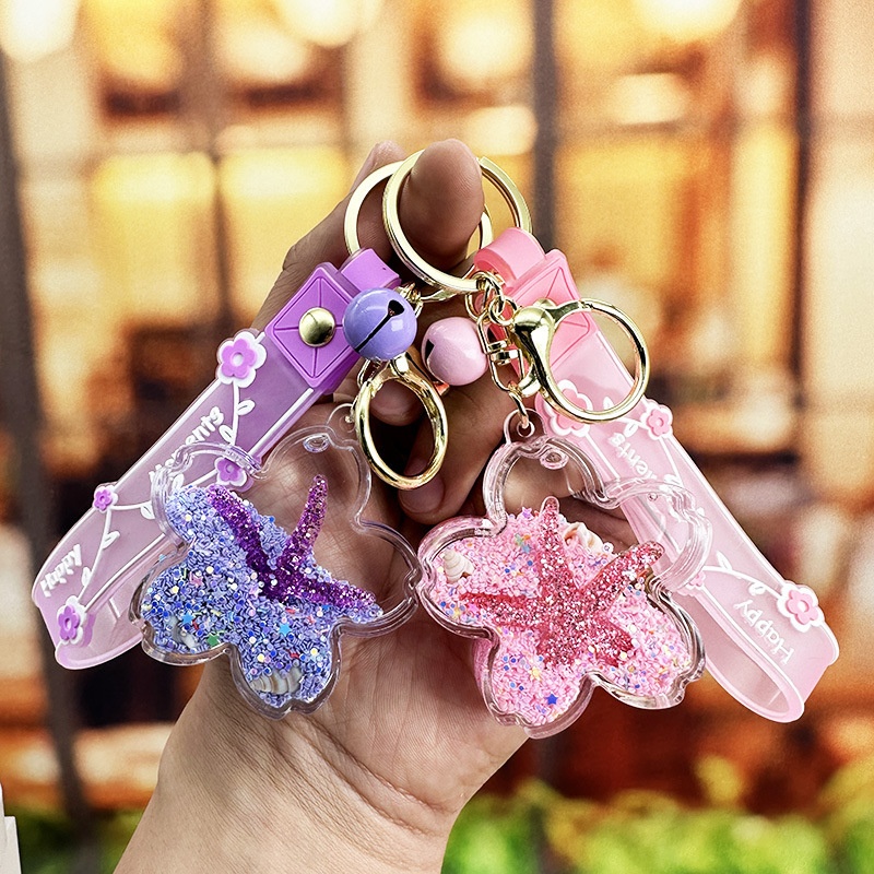 Marine Animal Quicksand Floating Keychain Female Exquisite Cute Creative Acrylic Keychain Liquid Oil Pendant