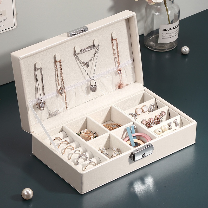 Jewelry Box Korean Version Simple Style Portable Earring Jewelry Storage Box Small Large Capacity Travel Jewelry